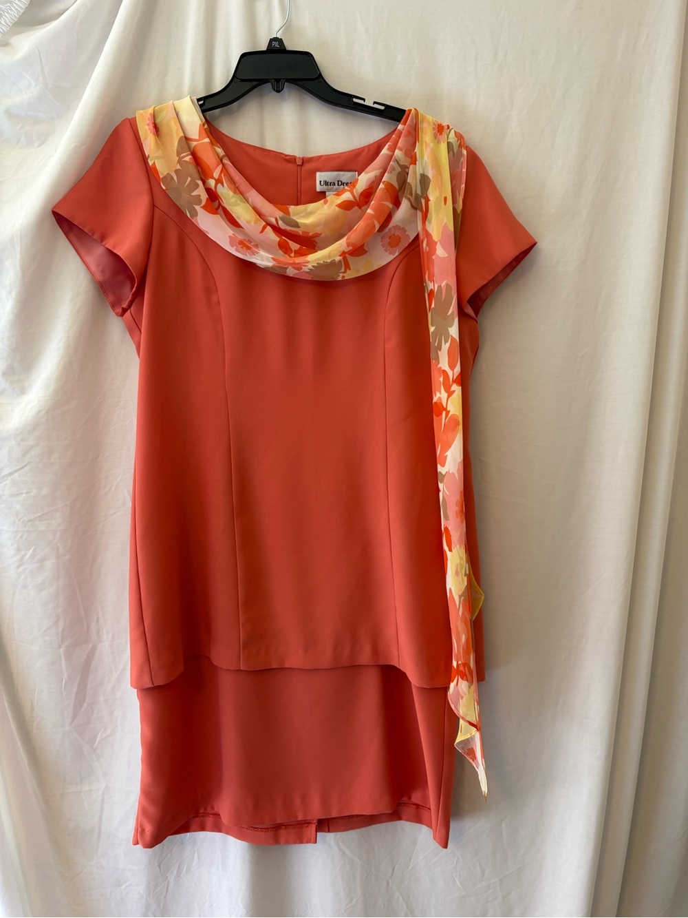 Ultra Dress Coral Short-Sleeve Dress with Floral Scarf